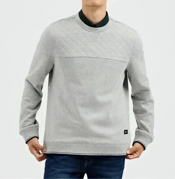 Ben Sherman QUILTED FLEECE CREWNECK SWEATSHIRT - GREY HEATHER - Picture 1 of 8